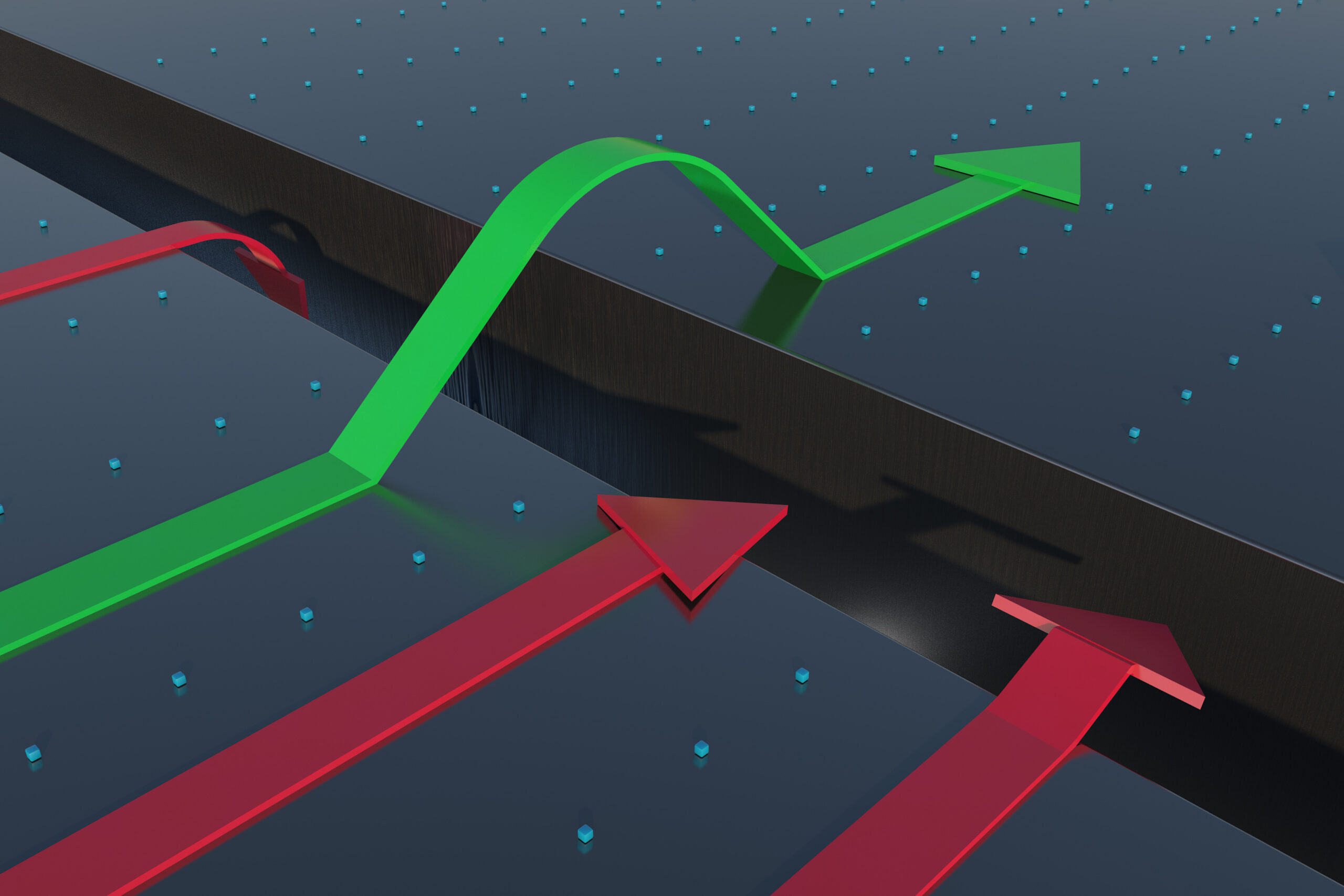 Illustration représentant une trajectoire qui contourne un obstacle. Ce visuel symbolise les stratégies d'évitement que le cerveau met en place pour préserver un sentiment de sécurité face à une situation perçue comme menaçante.