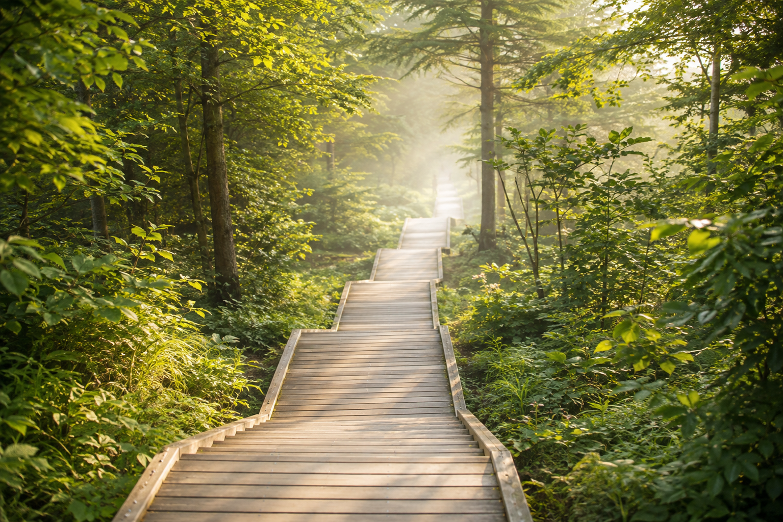 Escalier descendant par paliers dans un paysage naturel, illustration des niveaux de profondeur en hypnose