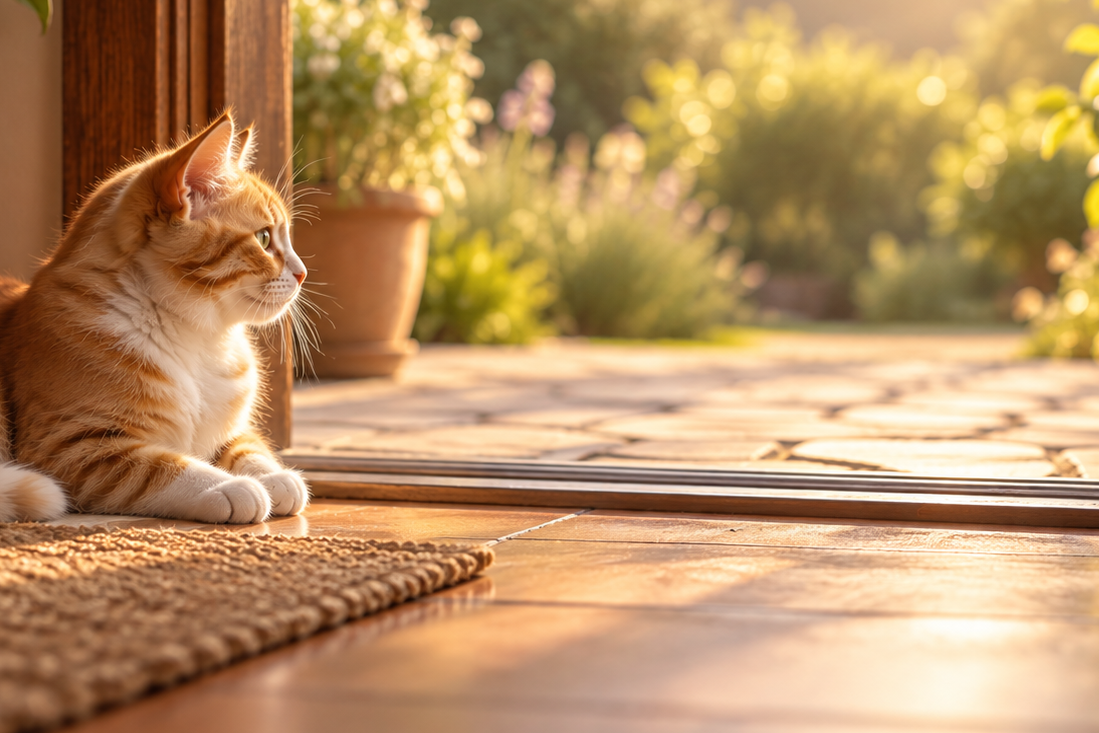 Illustration d’un chat placé devant un seuil, évoquant la possibilité d’exprimer ses limites et de choisir sa place dans une relation.